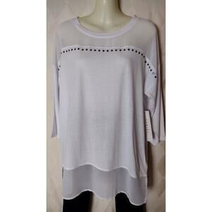 Tribal, 3/4 Sleeve Tunic w/Gunmetal Stud‎ Detail, NWT, White,Size S